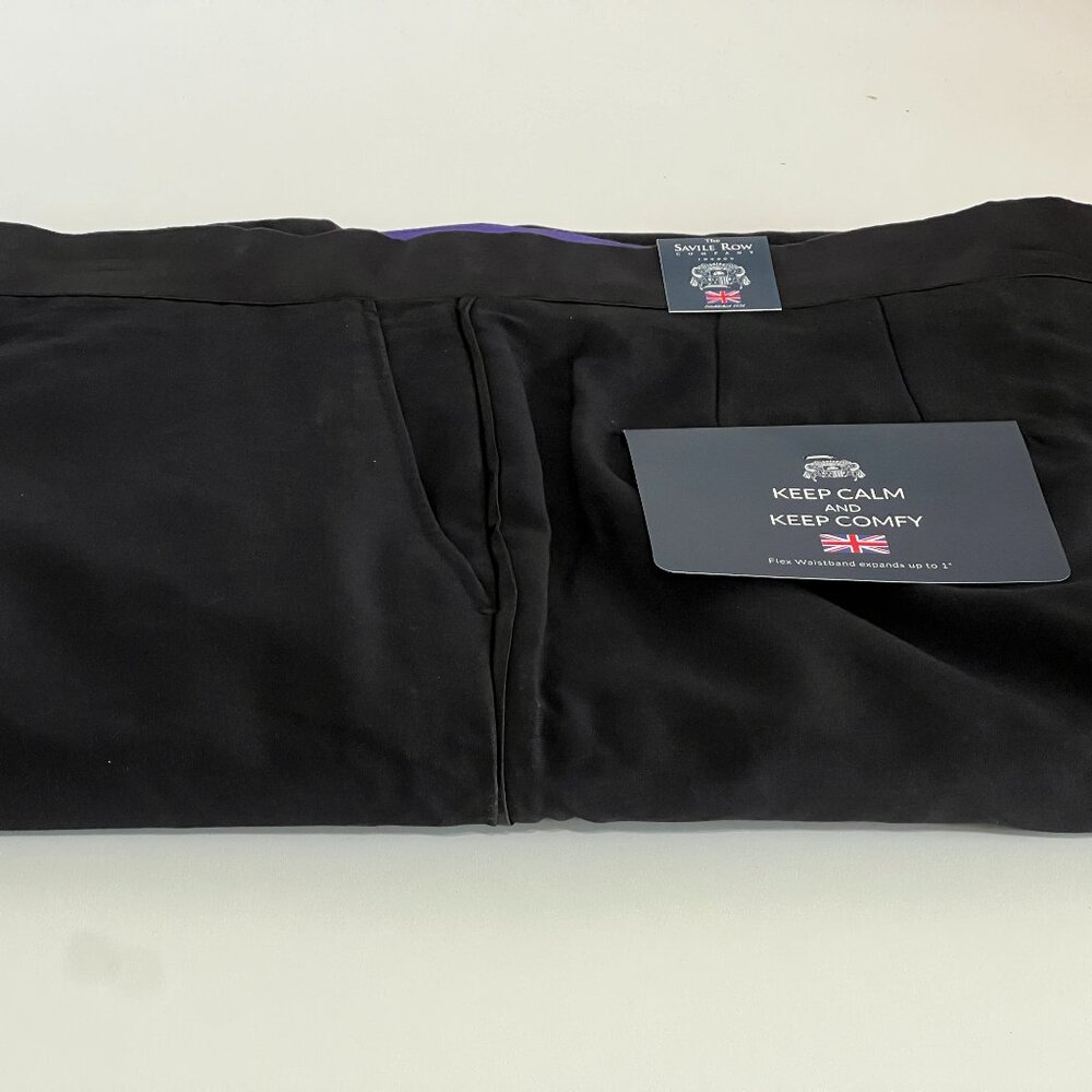The Savile Row Co London Mens Dress Pants Heathrow Black Satin leg stripe 40X34